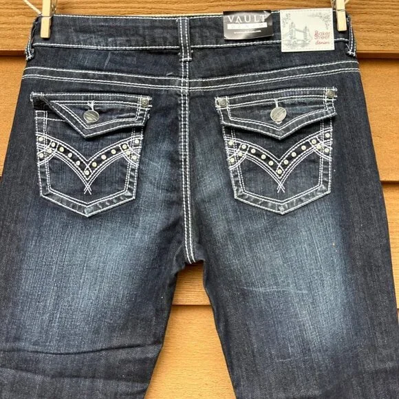 Baker Street Denim Dark Blue Heavy Stitch Crop Cuffed NWT Jeans Size 15 - Picture 8 of 13